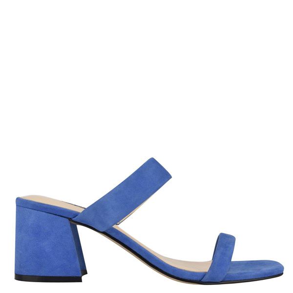Nine West Galvin Block Heel Blue Slides | South Africa 62B65-5S62